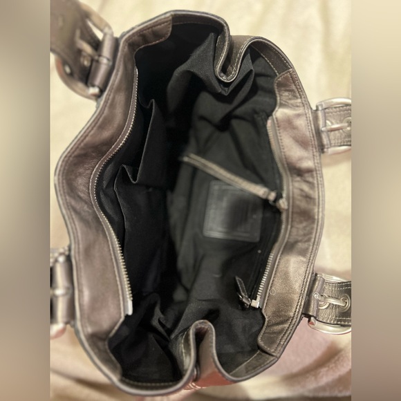 COACH Soho Pleated Shoulder Tote Bag Leather Metallic Gray - Picture 9 of 9